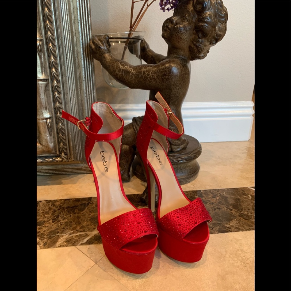 Sexy Red Bebe Rhinestone Heels Size 6